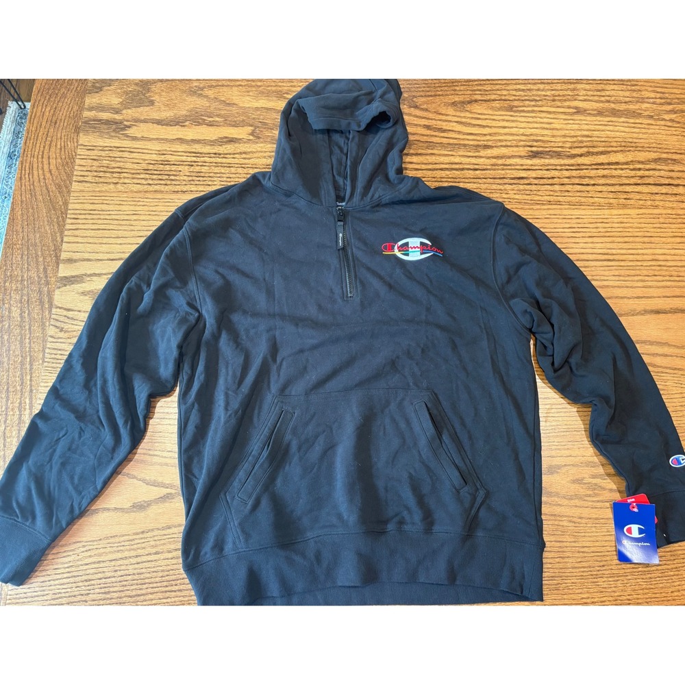 Champion Mens Slim Fit Quarter Zip Hoodie Black S63300 NWT Size L
